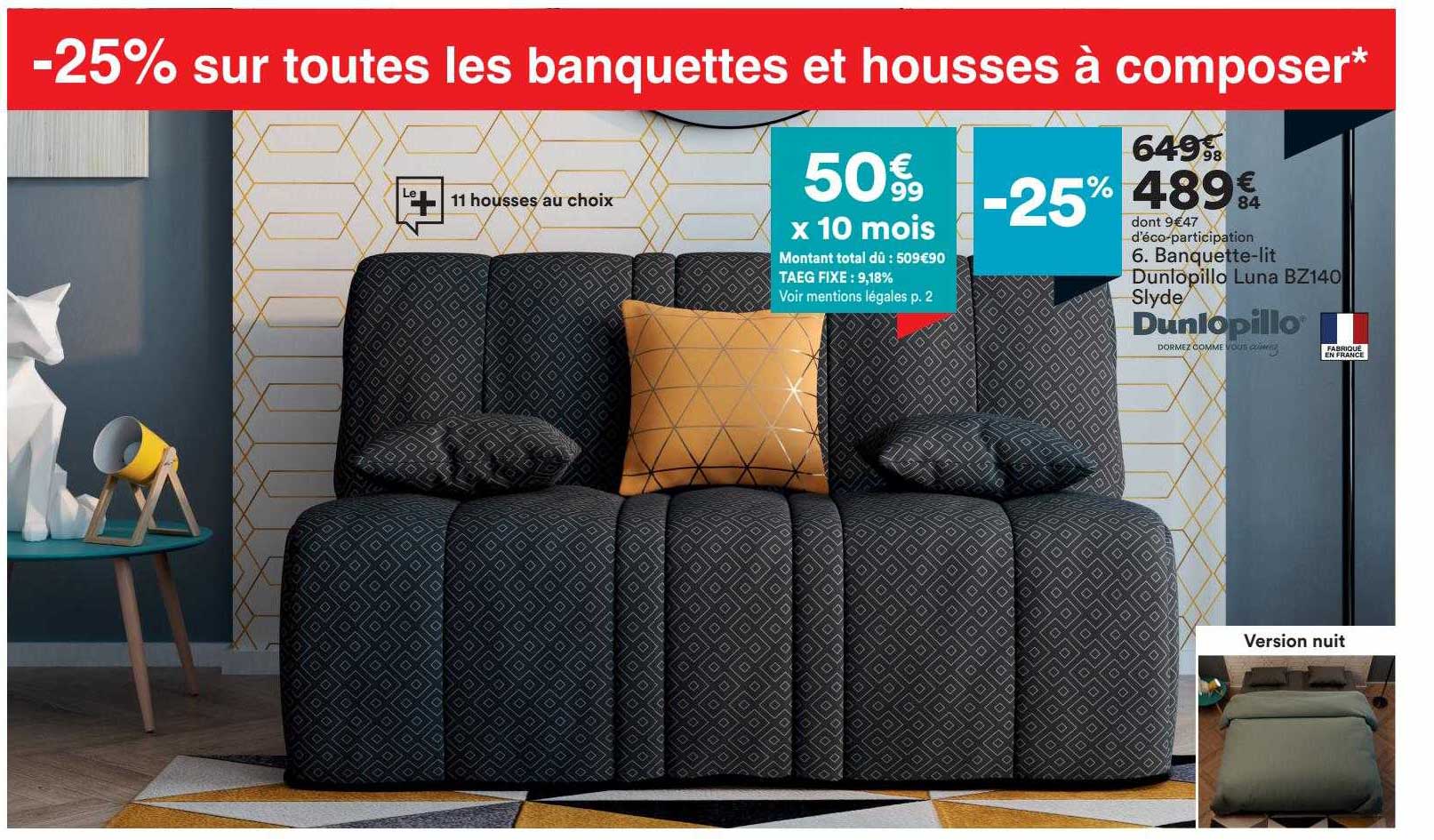 banquette-lit dunlopillo luna bz140 slyde dunlopillo