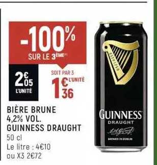 bière brune 4,2% vol. guinness draught