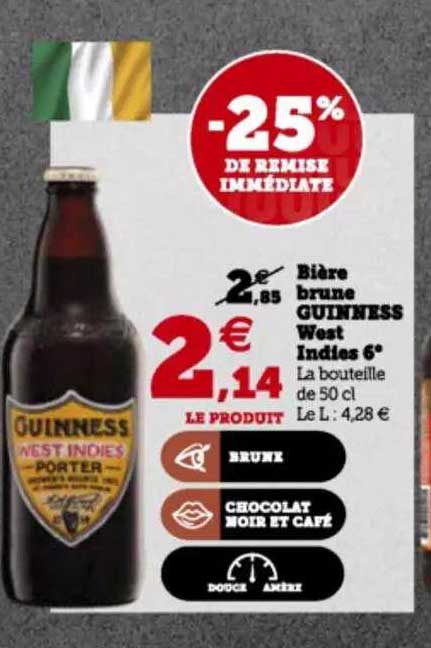 bière brune guinness west indies 6°