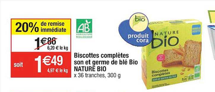 biscottes complètes son et germe de blé bio nature bio