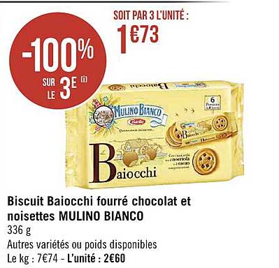 biscuit baiocchi fourré chocolat et noisettes mulino bianco