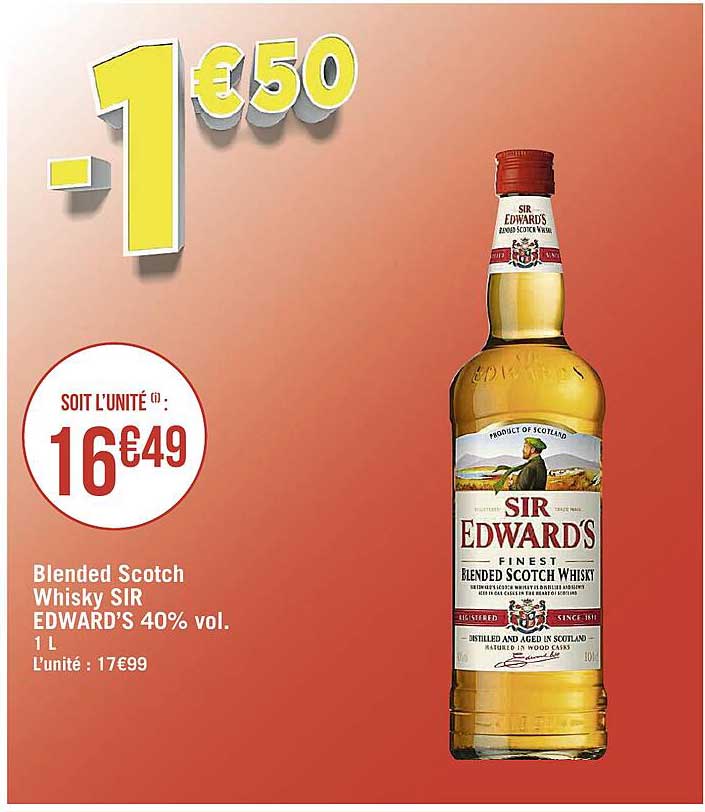 blended scotch whisky sir edward's 40% voL