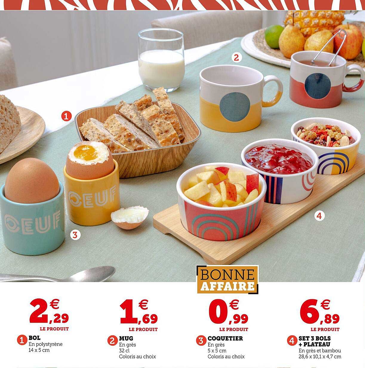 Bol, Mug, Coquetier, Set 3 Bols + Plateau