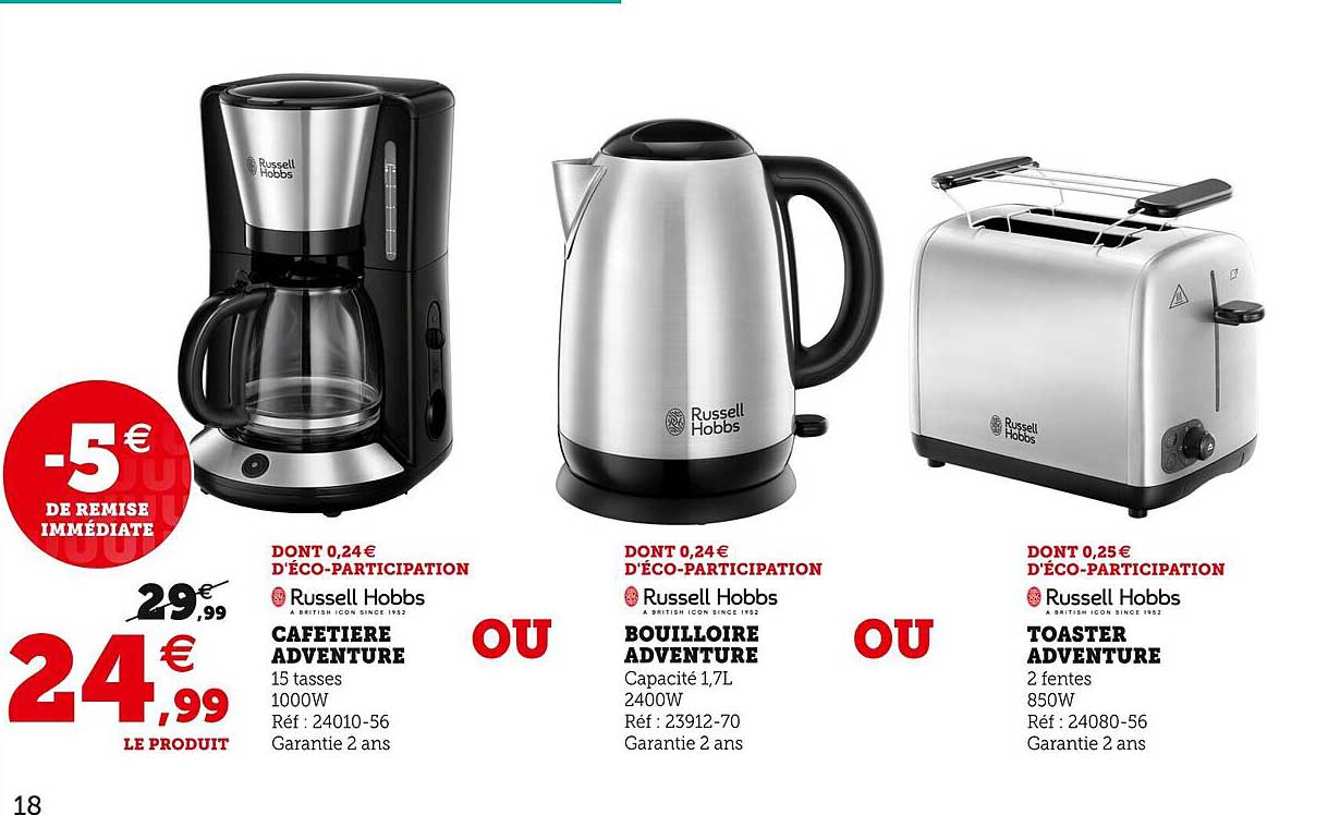 cafetière adventure ou bouilloire adventure ou toaster adventure russell hobbs