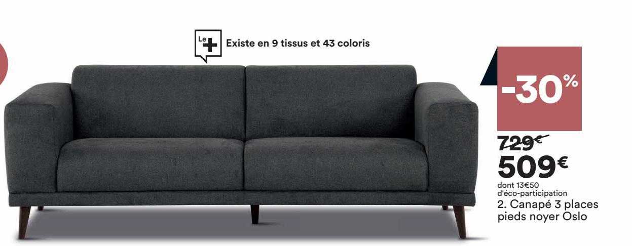 canapé 3 places pieds noyer oslo