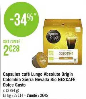 capsules café lungo absolute origin colombia sierra nevada bio nescafé dolce gusto