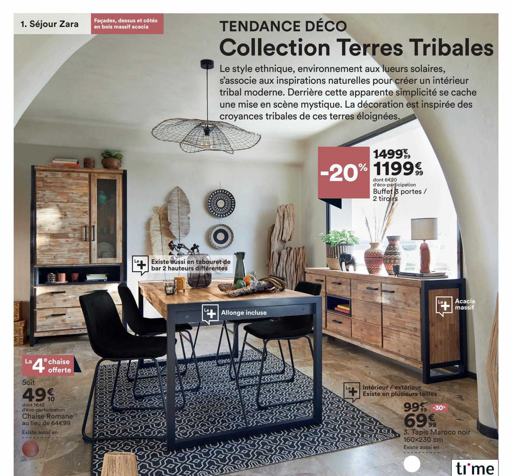 chaise romane, buffet 3 portes - 2 tiroirs, tapis maroco noir 160 x 230 cm time