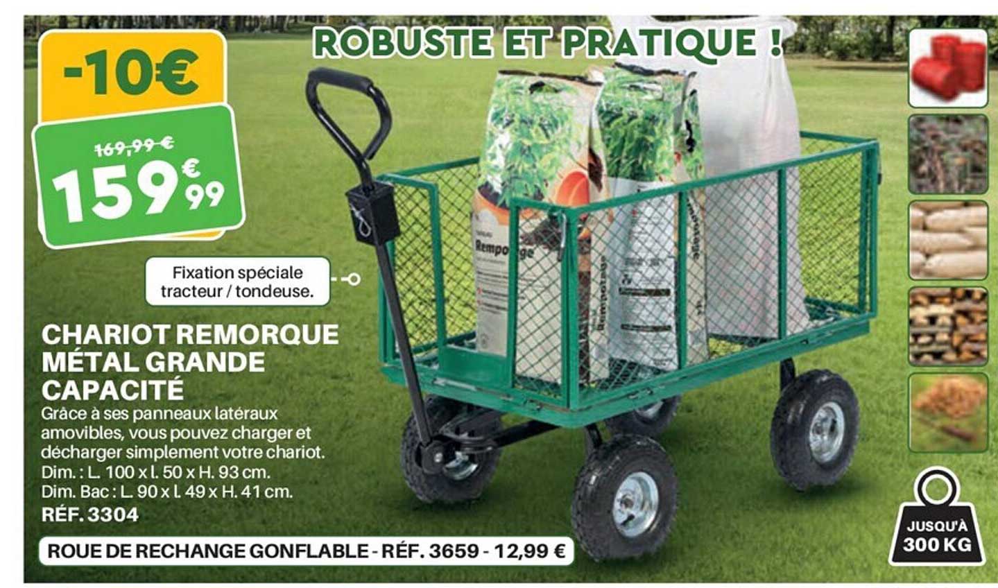 chariot remorque métal grande capacité