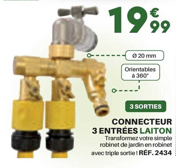 connecteur 3 entrées laiton