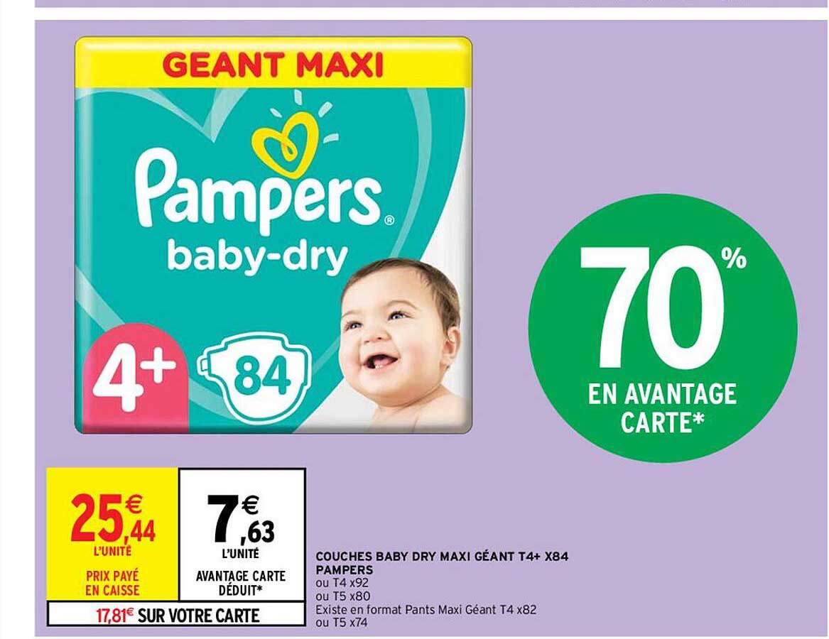 Couches Baby Dry Maxi Géant T4+ X84 Pampers