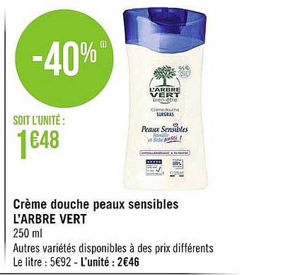 crème douche peaux sensibles l'arbre vert