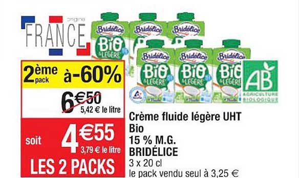 Crème Fluide Légère Uht Bio 15% M.g. Bridélice
