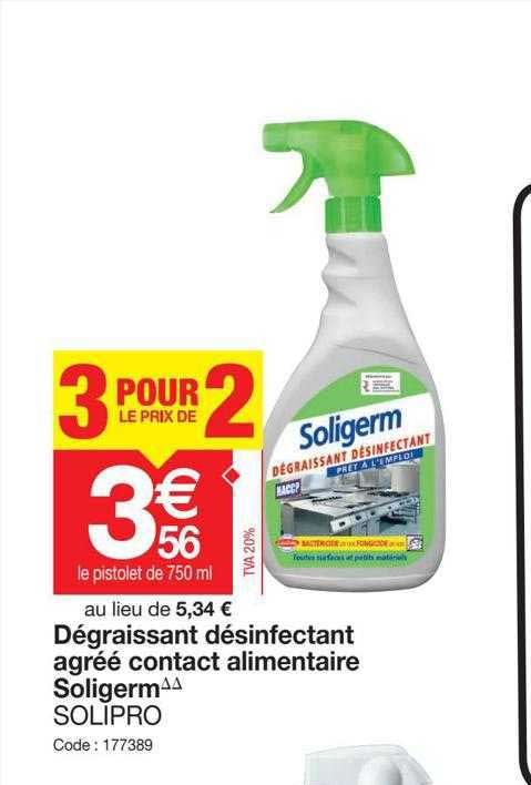 dégraissant désinfectant agrée contact alimentaire soligerm solipro