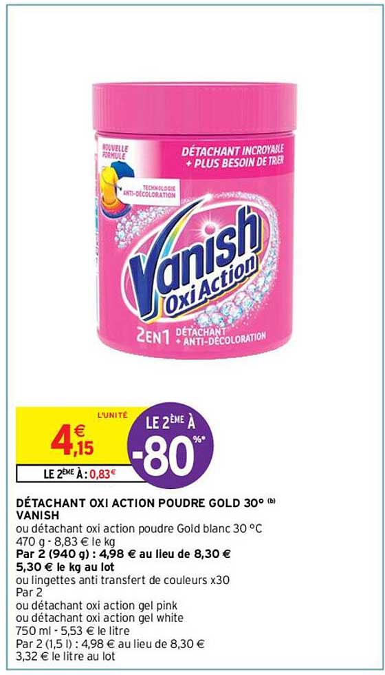 détachant oxi action poudre gold 30° vanish