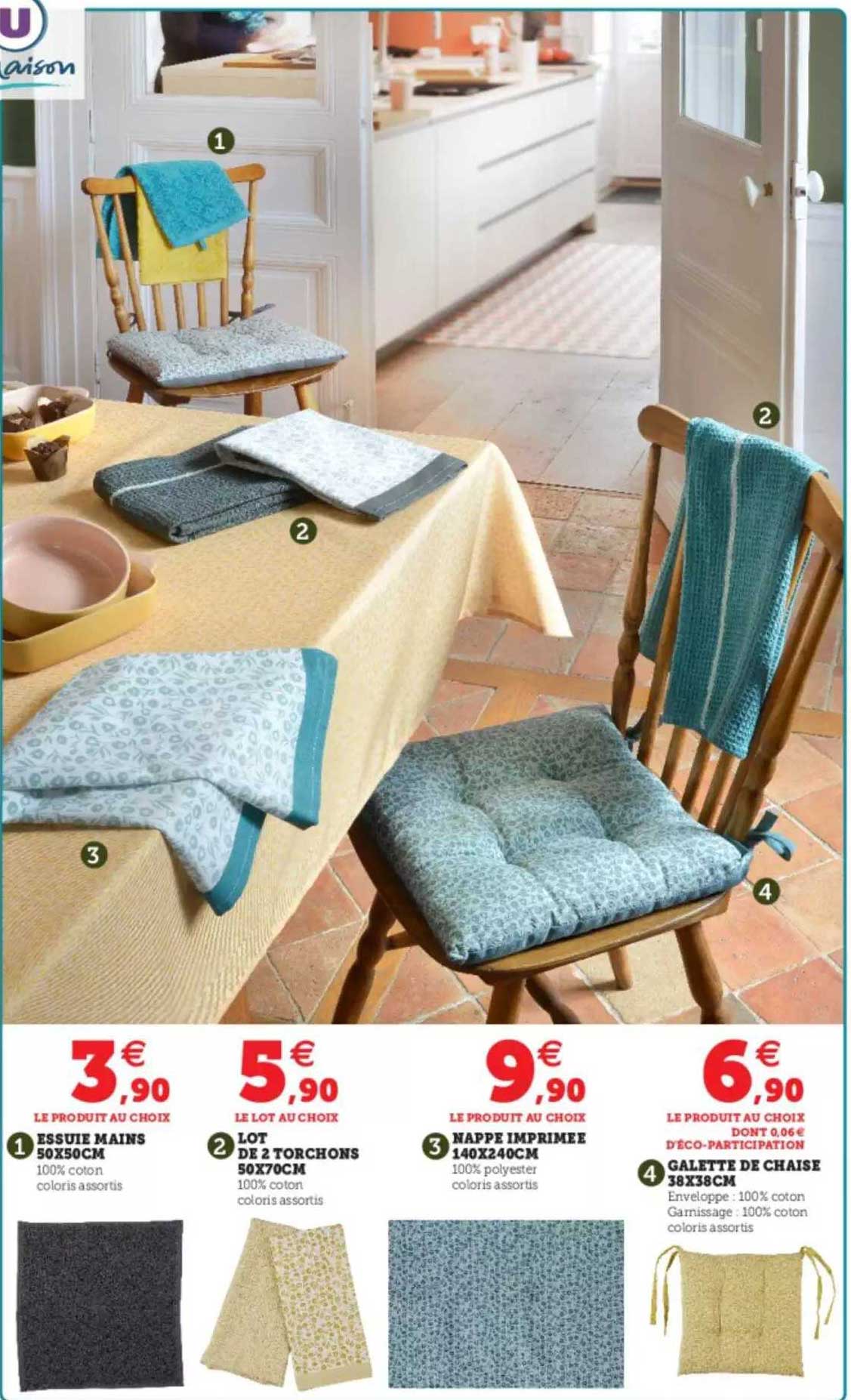 essuie-mains , lot de 2 torchons, nappe imprimée, galette de chaise