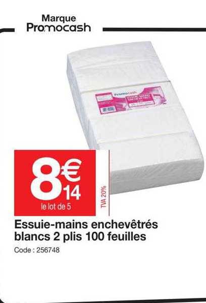 essuie-mains enchevêtrés blancs 2 plis 100 feuilles