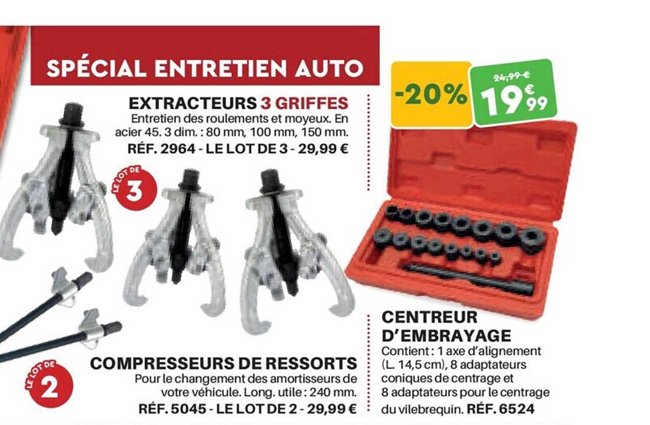 extracteurs 3 griffes, compresseurs de ressorts, centreur d'embrayage