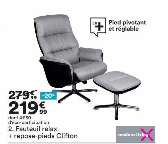 fauteuil relax + repose-pieds clifton modern living