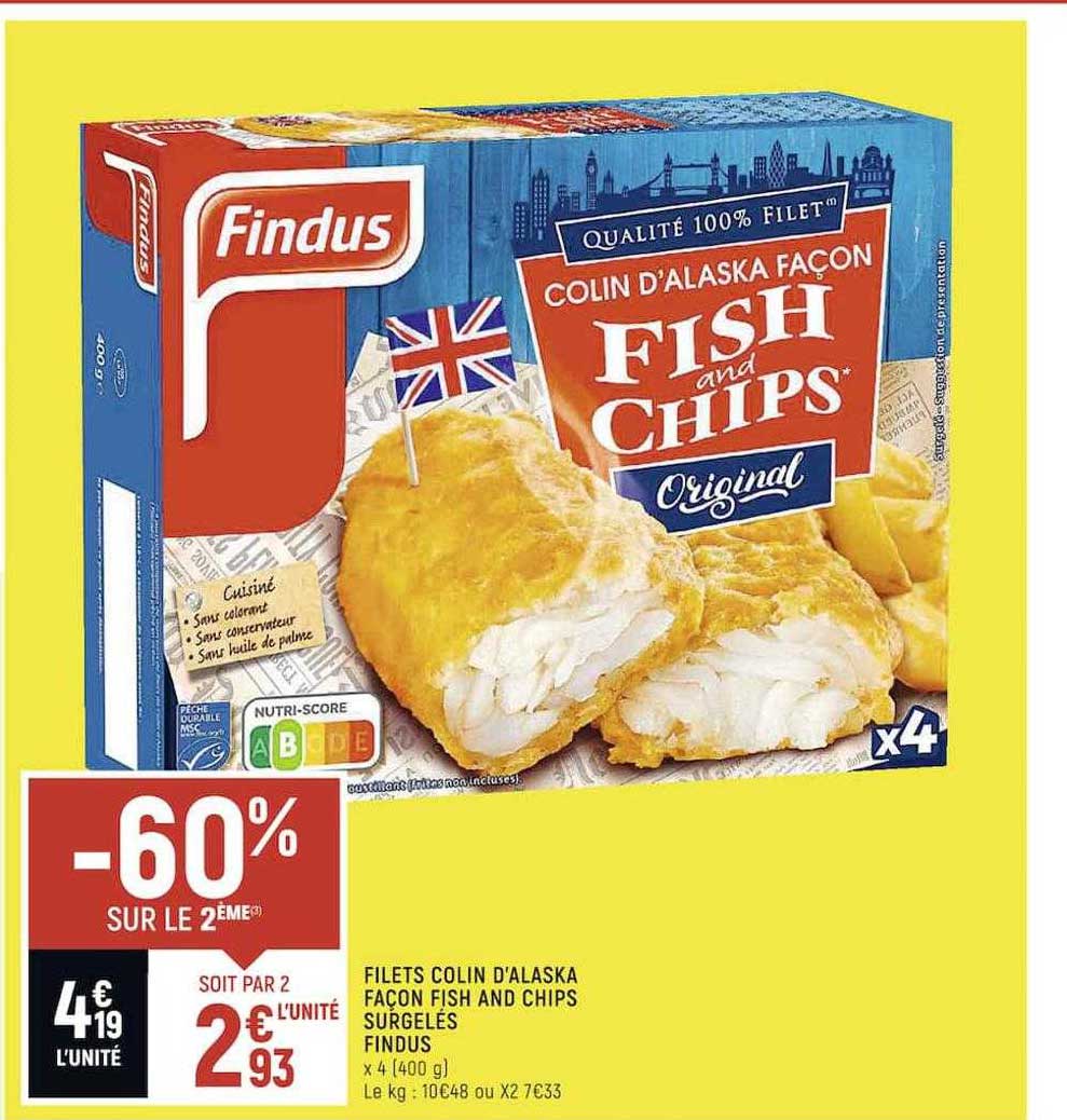 filets colin d'alaska façon fish and chips surgelés findus