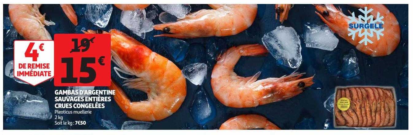 Gambas D'argentine Sauvages Entières Crues Congelées