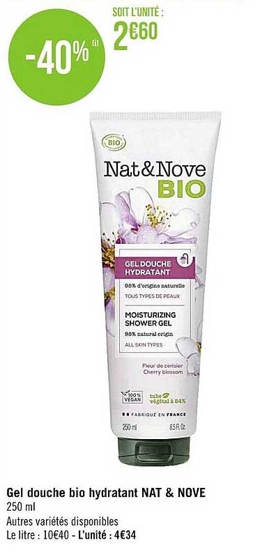 gel douche bio hydratant nat & nove