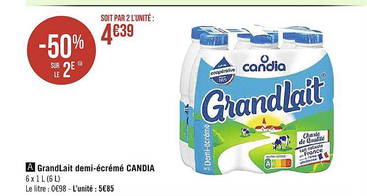 grandLait demi-écrémé candia