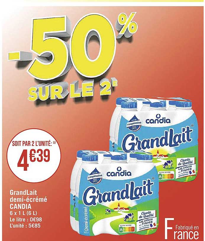 grandLait demi-écrémé candia
