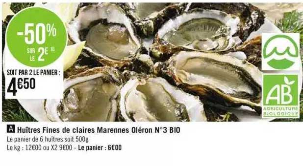 huîtres fines de claire marennes oléron n°3 bio