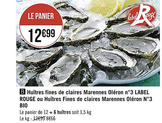 huîtres fines de claires marennes oléron n°3 label rouge ou huîtres fines de claires marennes oléron n°3 bio