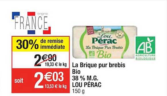 la brique pur brebis bio 38% m.g. loup pérac
