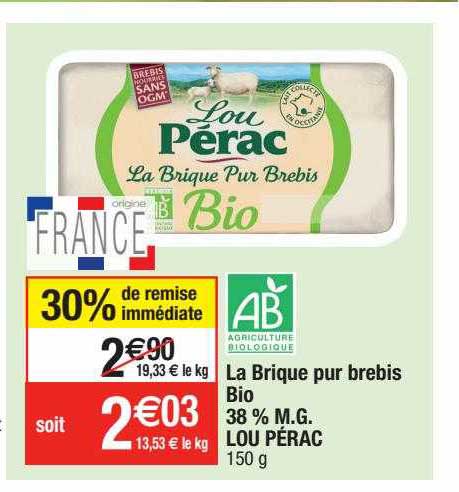 la brique pur brebis bio 38% m.g. loup pérac