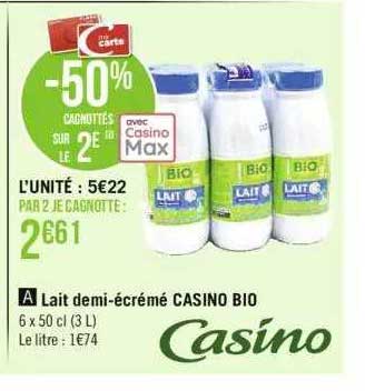 Lait Demi-écrémé Casino Bio