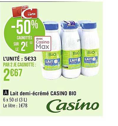 lait demi-écrémé casino bio