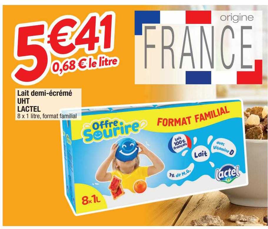 lait demi-écrémé uht lactel