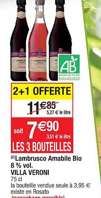 lambrusco amabile bio 8% vol. villa veroni