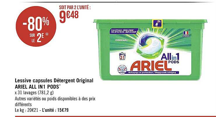 lessive capsules détergent original ariel all in 1 pods