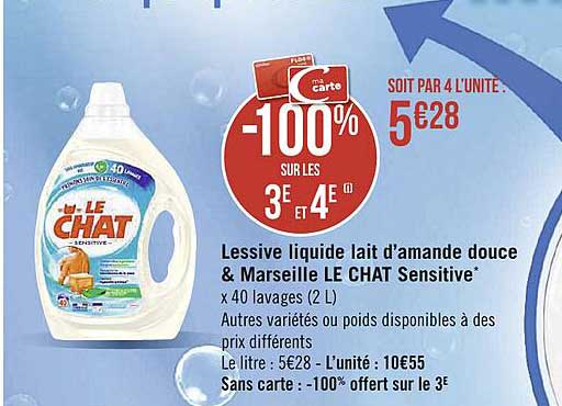 lessive liquide lait d'amande douce & marseille le chat sensitive