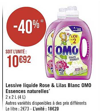 lessive liquide rose & lilas blanc omo essences naturelles