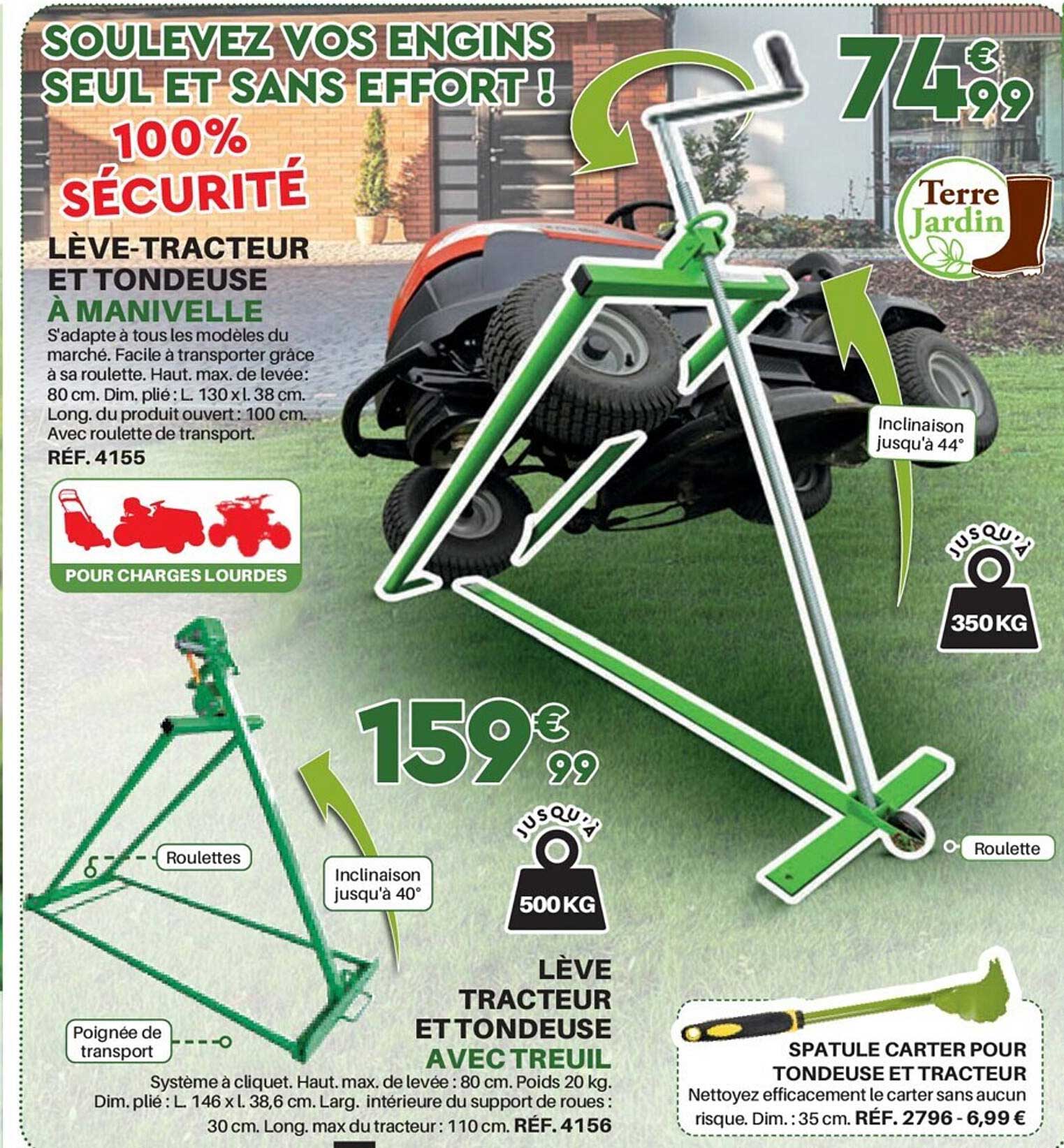 lève-tracteur et tondeuse à manivelle, lève tracteur et tondeuse avec treuil