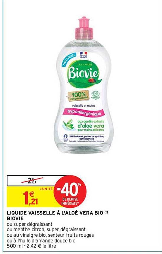 liquide vaisselle à l'aloé vera bio biovie