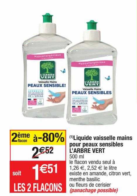 liquide vaisselle mains pour peaux sensibles l'arbre vert