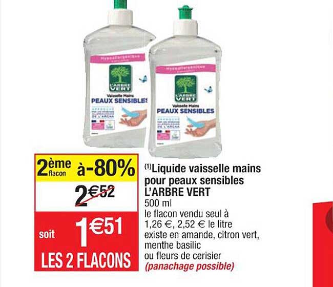 liquide vaisselle mains pour peaux sensibles l'arbre vert