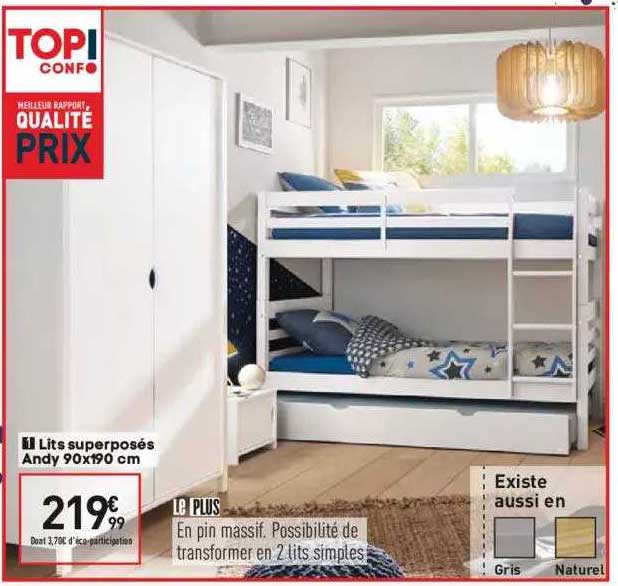 lits superposées andy 90 x 190 cm