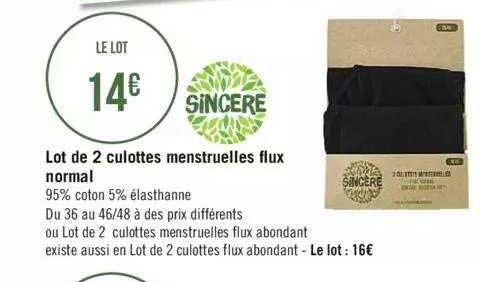 lot de 2 culottes menstruelles flux normal sincère