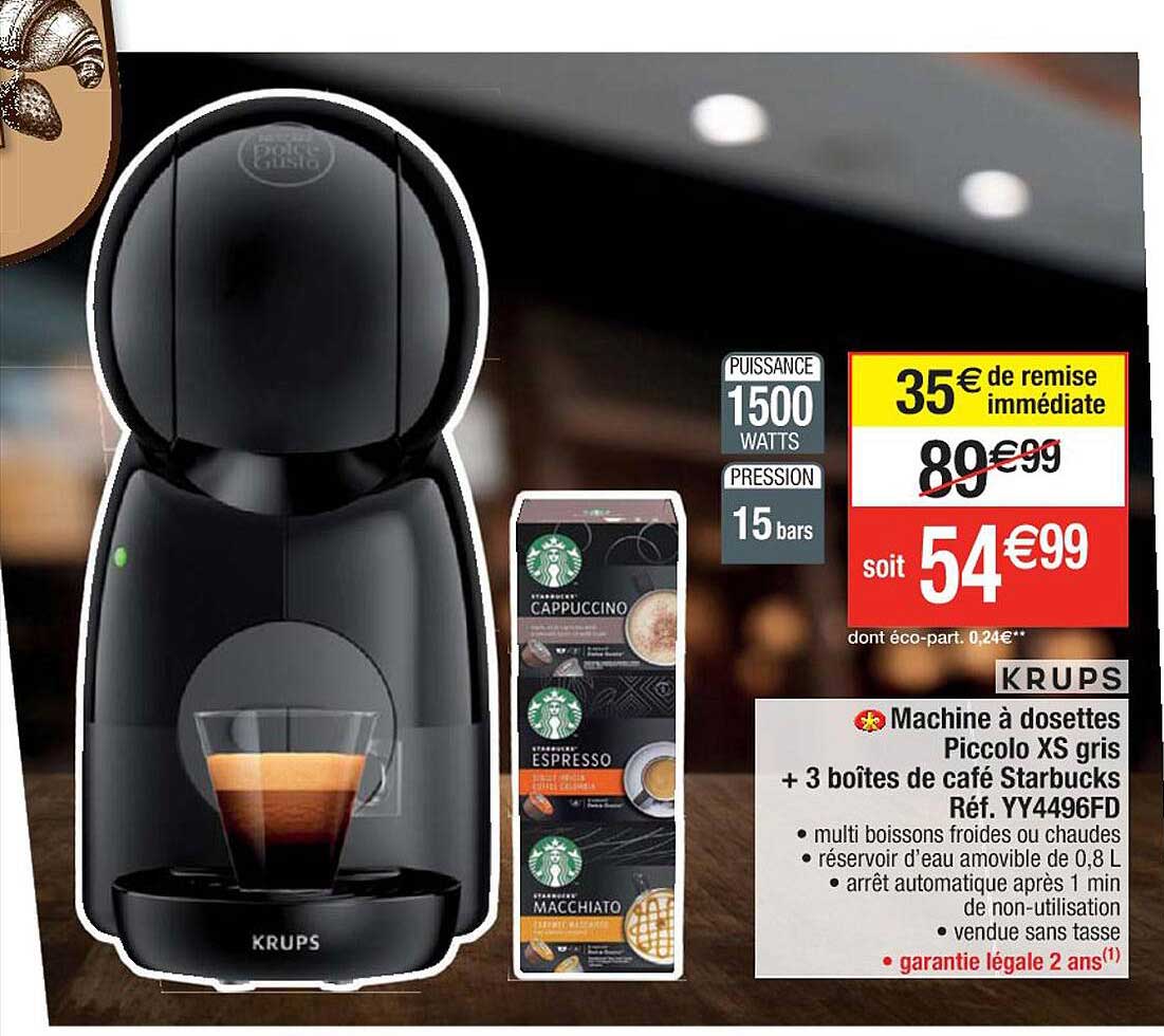 Machine à Dosettes Piccolo Xs Gris + 3 Boîtes De Café Starbucks Krups