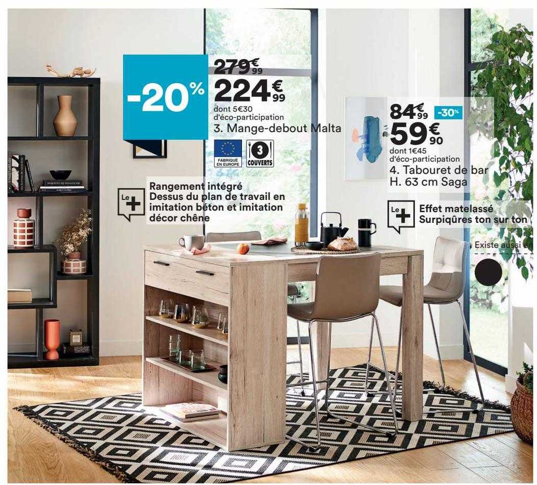 mange-debout malta, tabouret de bar h. 63 cm saga