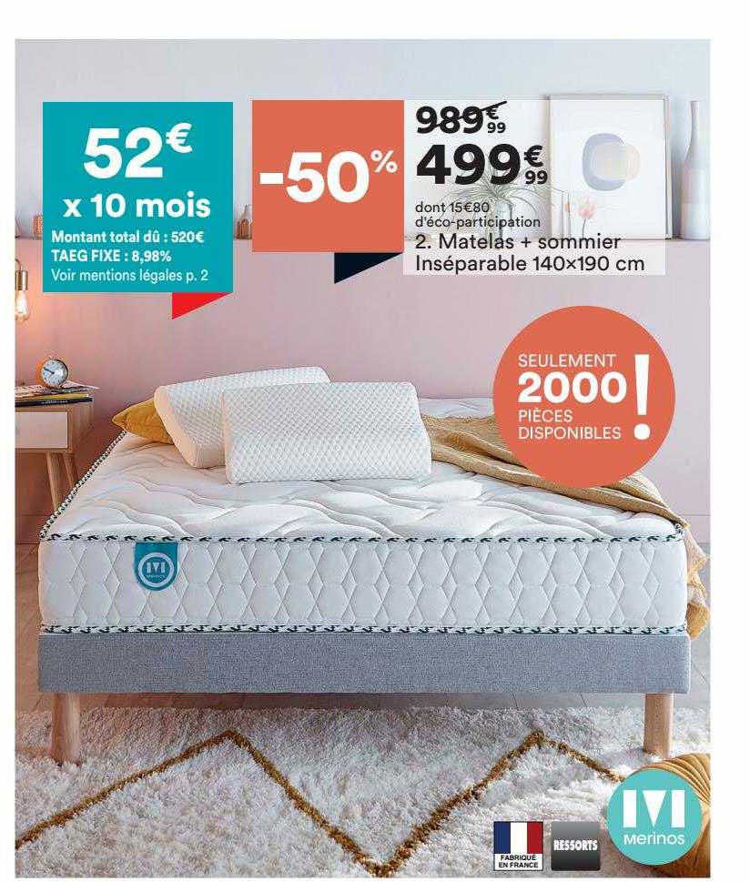 Matelas + Sommier Inséparable 140 X 190 Cm