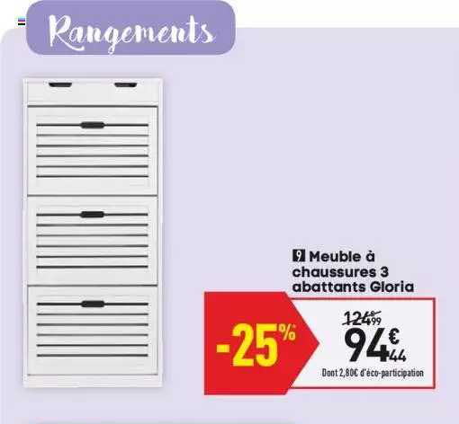meuble à chaussures 3 abattants gloria