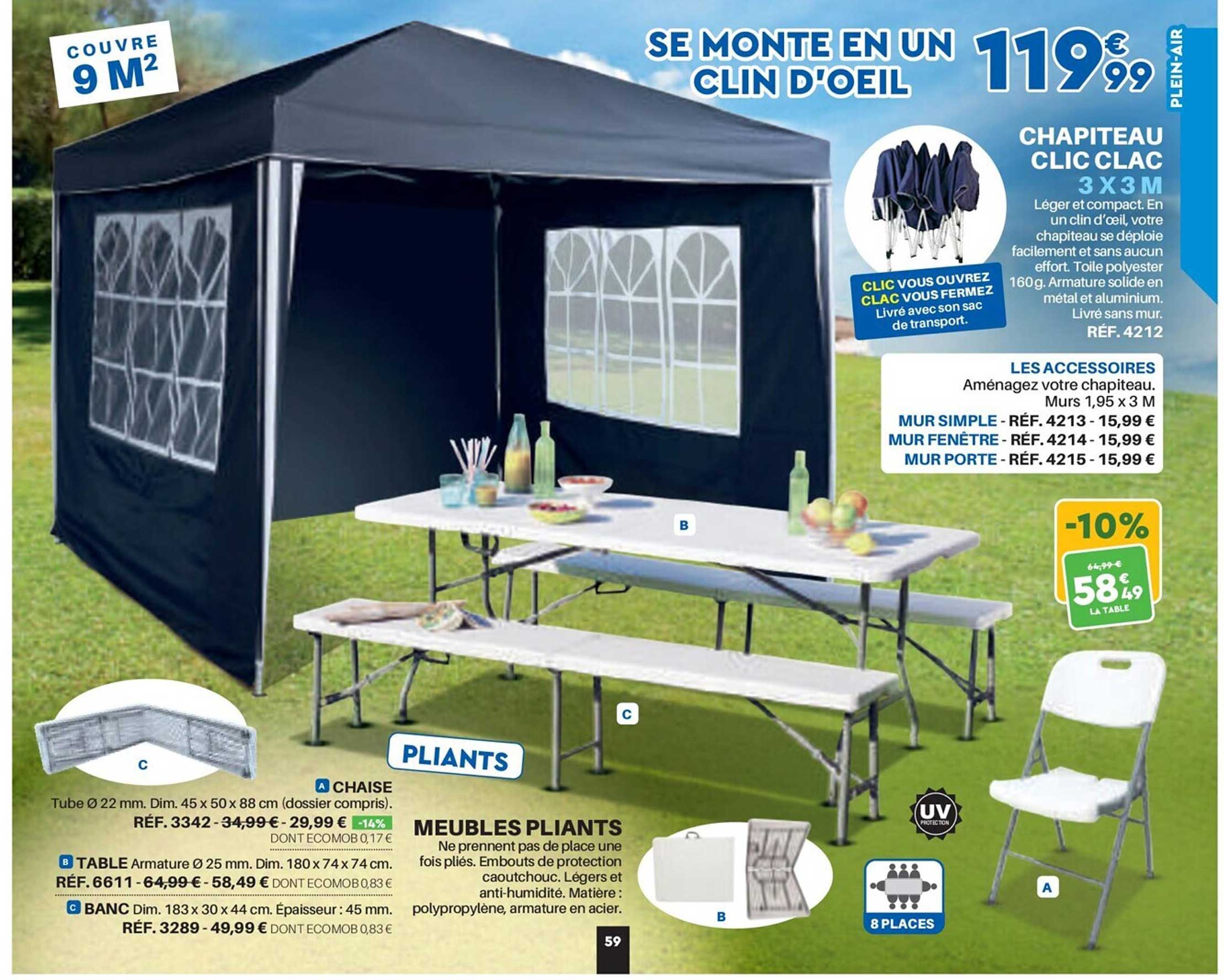 meubles pliants, chapiteau clic clac