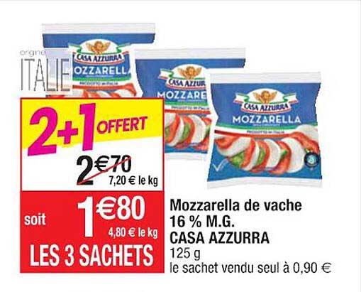 mozzarella de vache 16% m.g. casa azzurra